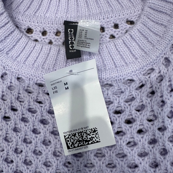 H&M CROCHET KNIT CROPPED SWEATER LAVENDER PURPLE MEDIUM NWT - Picture 2 of 3